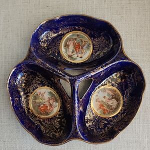 GORGEOUS piece - Vintage Empire Ware Cobalt Blue & Gold Porcelain 3 Compartment